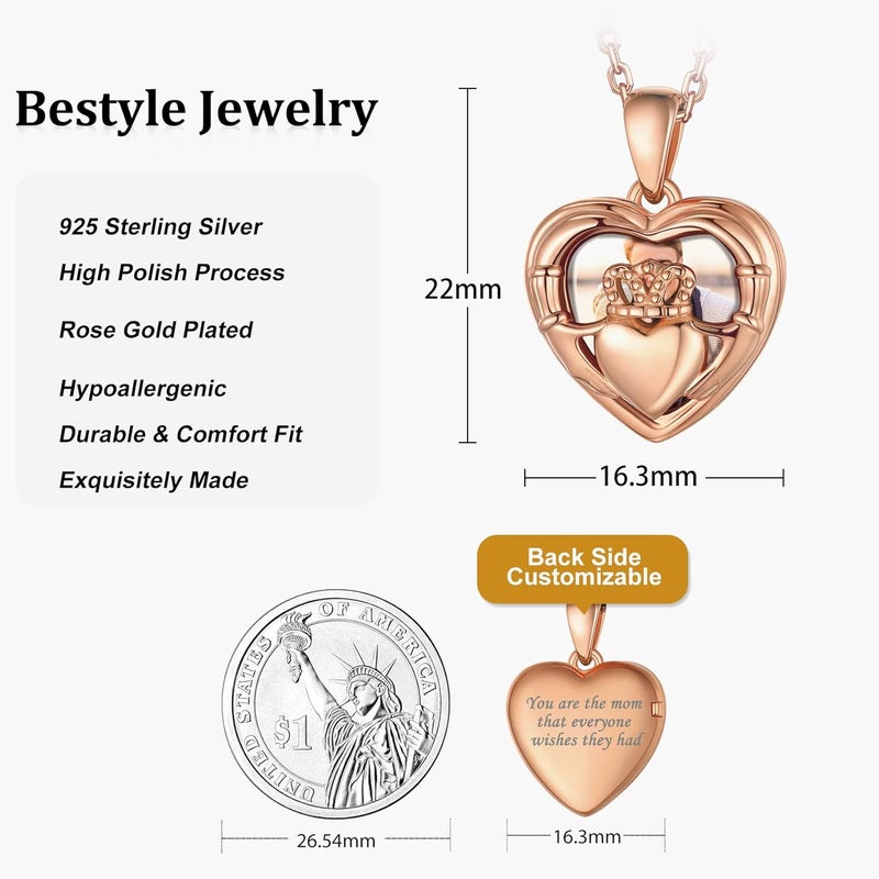 Bestyle Sterling Silver Heart Locket Necklace for Women, Dainty Cute Small Heart Locket Pendant in Gold/Rose Gold/Silver, Love Statement Jewelry Gift for Mother Wife - Image 5